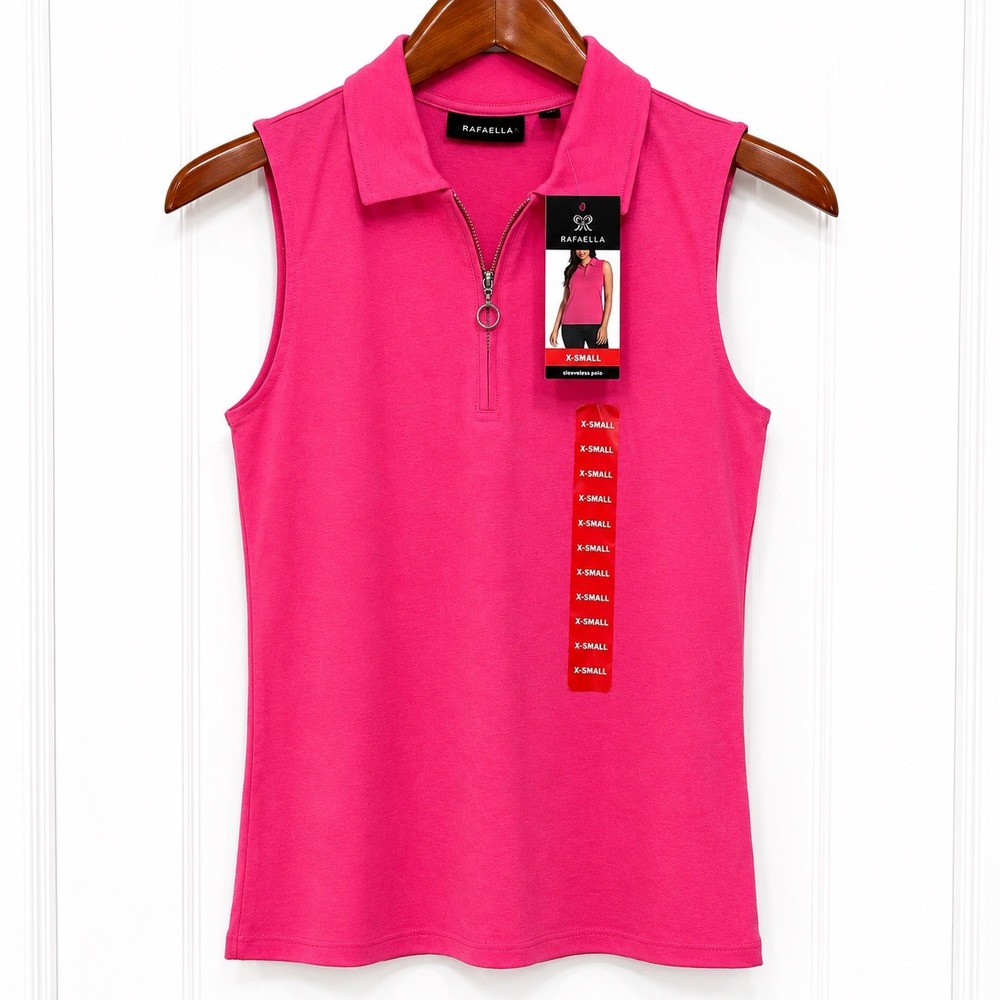 Rafaella Sleeveless Polo Shirt Womens XS Carmine Rose Pink Quarter Zip RSKSE046